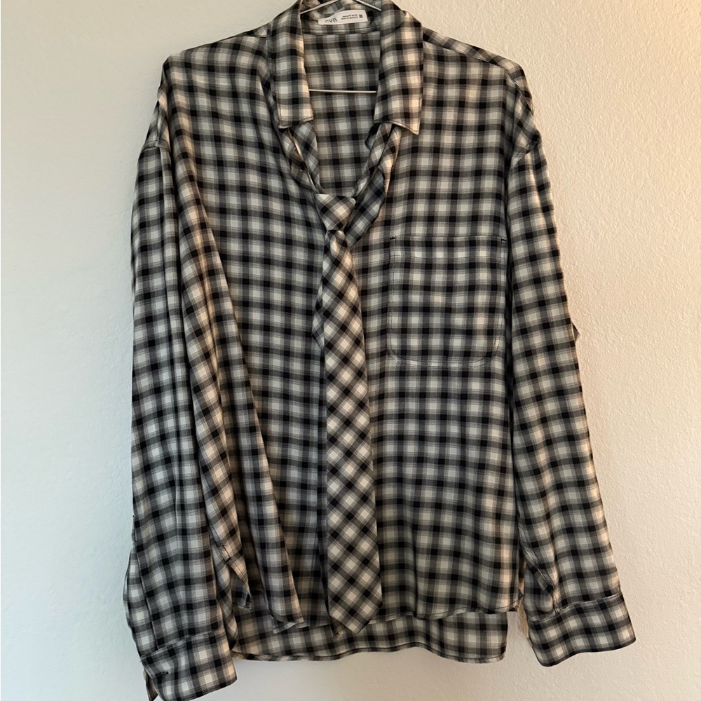 Zara Black and White Plaid Casual Shirt